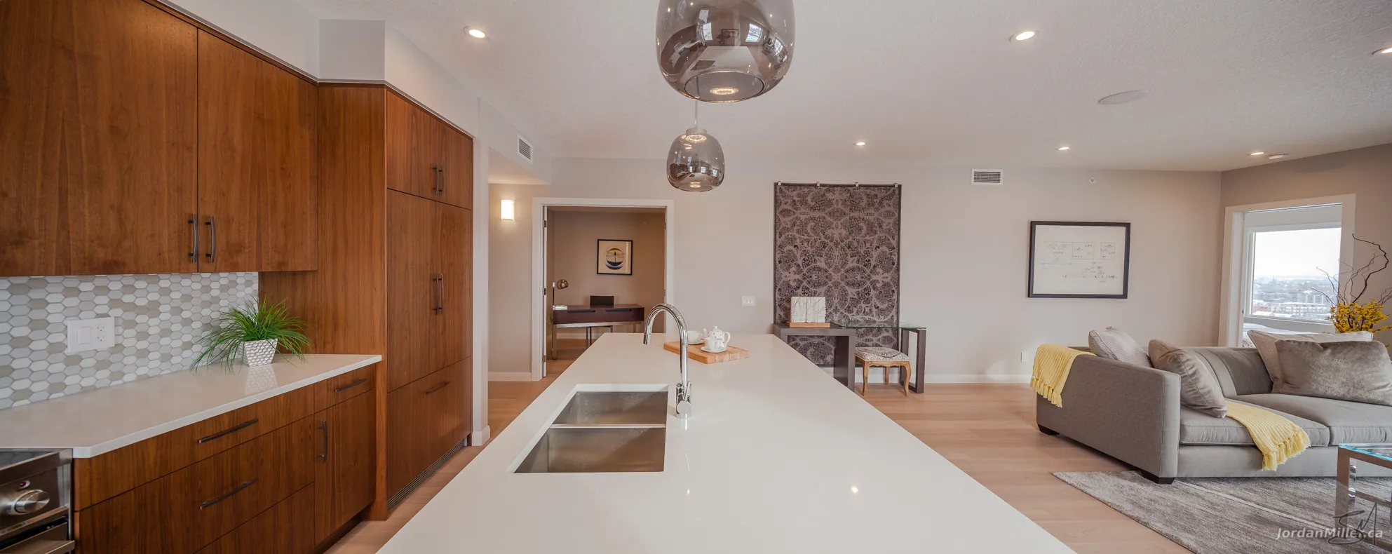 Kitchen countertop facing office