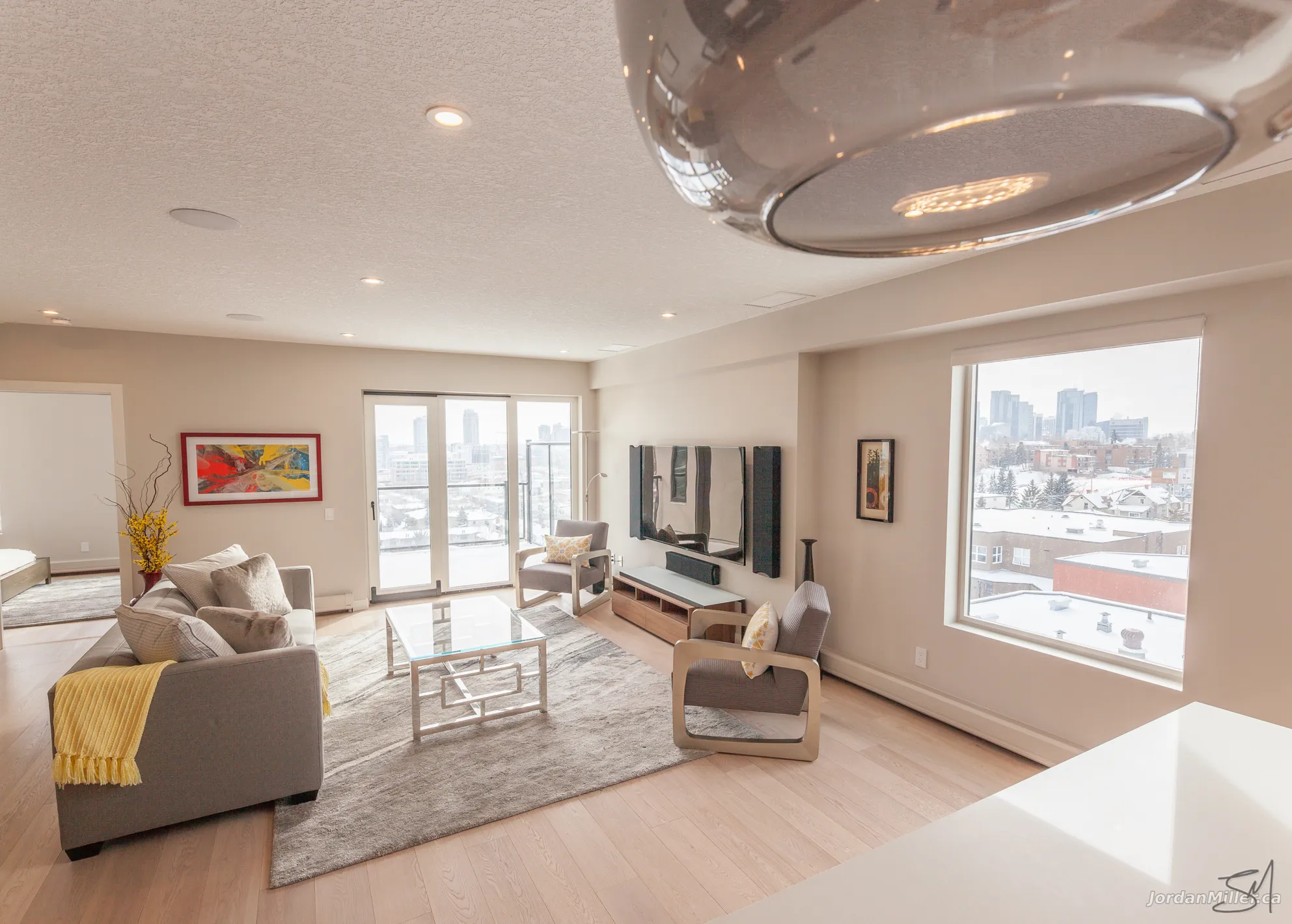 Living room with downtown views